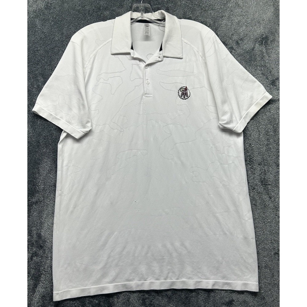 UNRL Mens Size L White Short Sleeve Barstool Logo Camo Seamless Polo Shirt (J8)